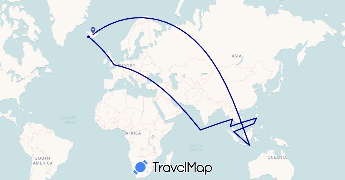 TravelMap itinerary: driving in United Arab Emirates, United Kingdom, Indonesia, Iceland, Sri Lanka, Maldives, Malaysia, Philippines, Thailand (Asia, Europe)
